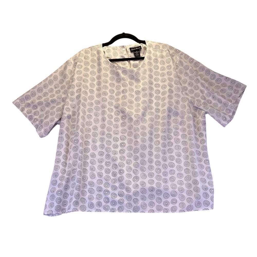 Maggie Barnes Womens 4X Black White Abstract Swirl Short Sleeve Blouse Top
